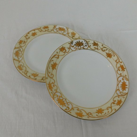 Lot 2 Antique Nippon Spoke Mark Hand Paint Bread Butter Plate Gold White Yellow - Picture 8 of 10